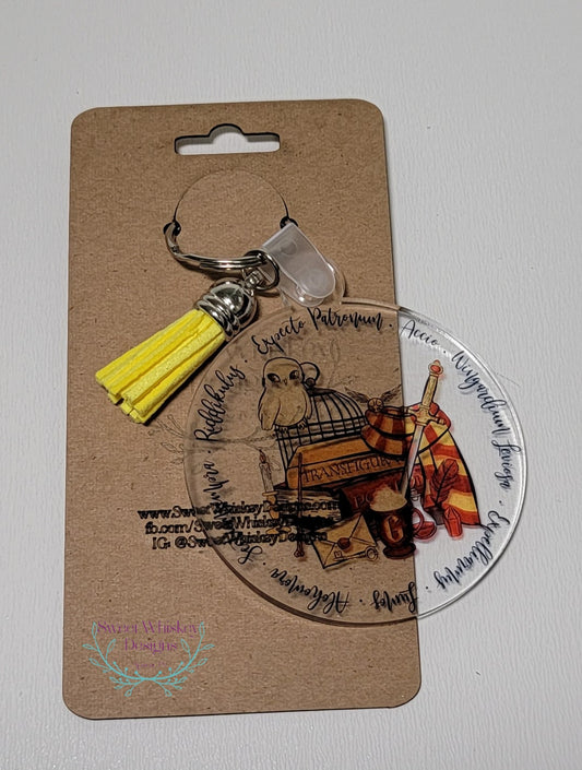 Wizard School Spells Red and Gold- Keychain