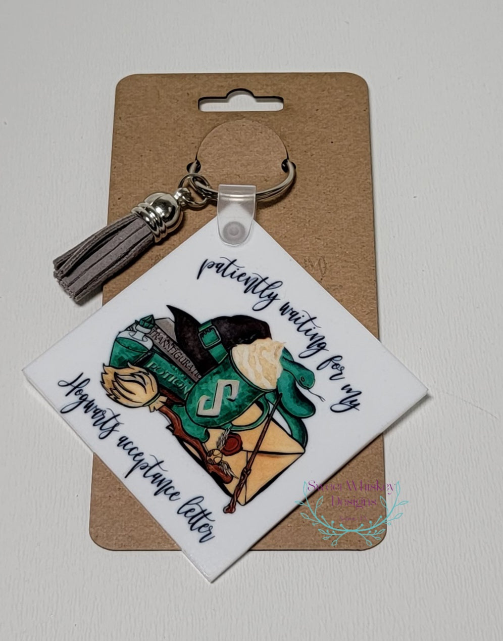 Patiently Waiting for my Letter- Green and Silver- Keychain