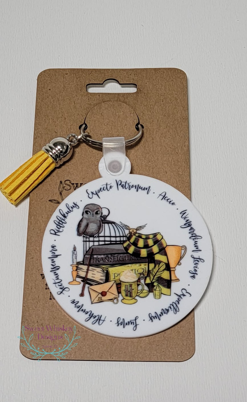 Wizard School Spells- Yellow and Black- Keychain