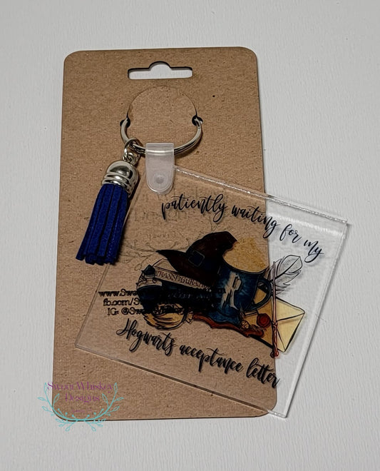 Patiently Waiting for My Letter- Blue and Silver Keychain