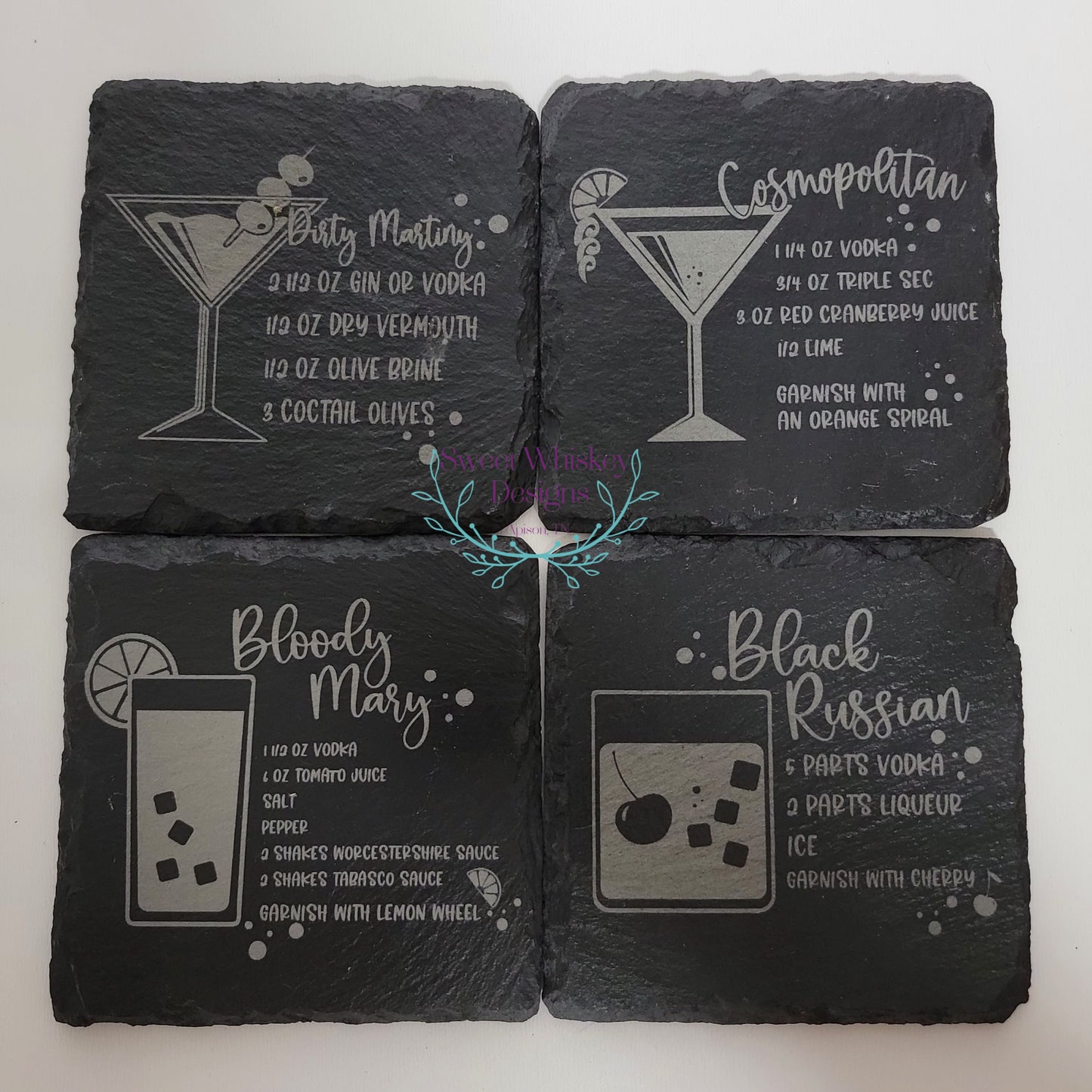 4x4 Slate Coaster- Drink Recipes- Set of 4