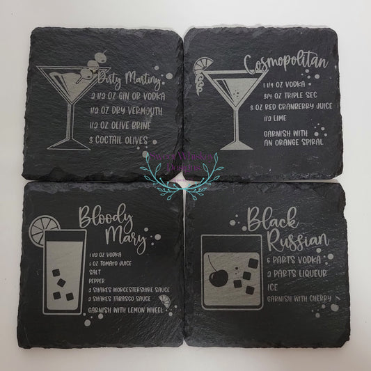 4x4 Slate Coaster- Drink Recipes- Set of 4