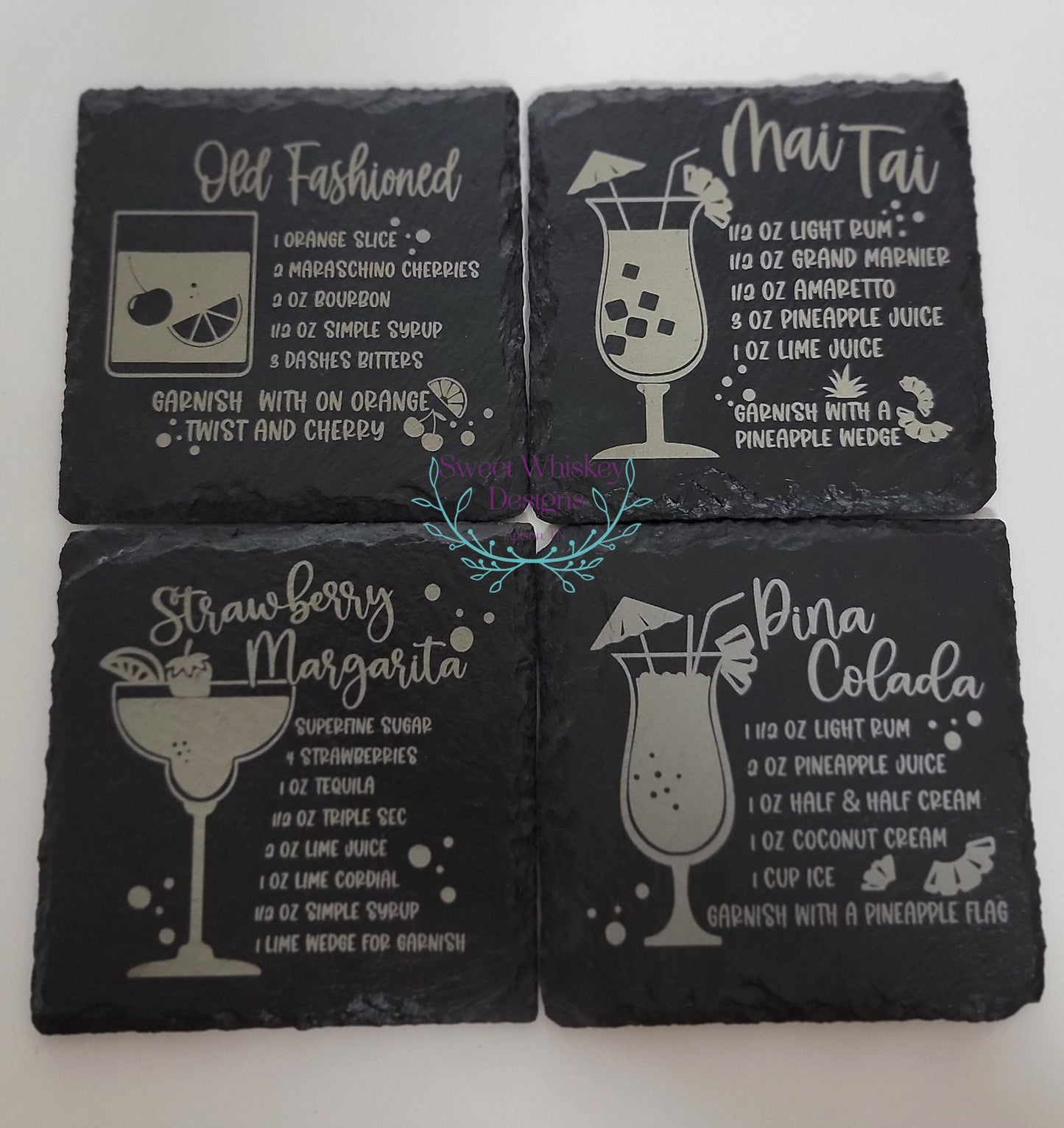 4x4 Slate Coaster- Drink Recipes- Set of 4