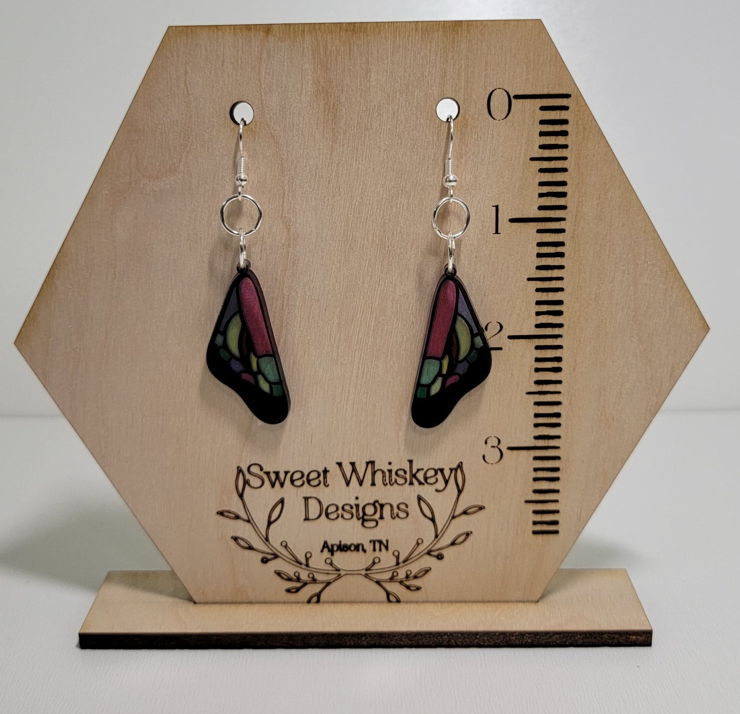 Butterfly Wing Faux Stained Glass Acrylic Dangle Earring.