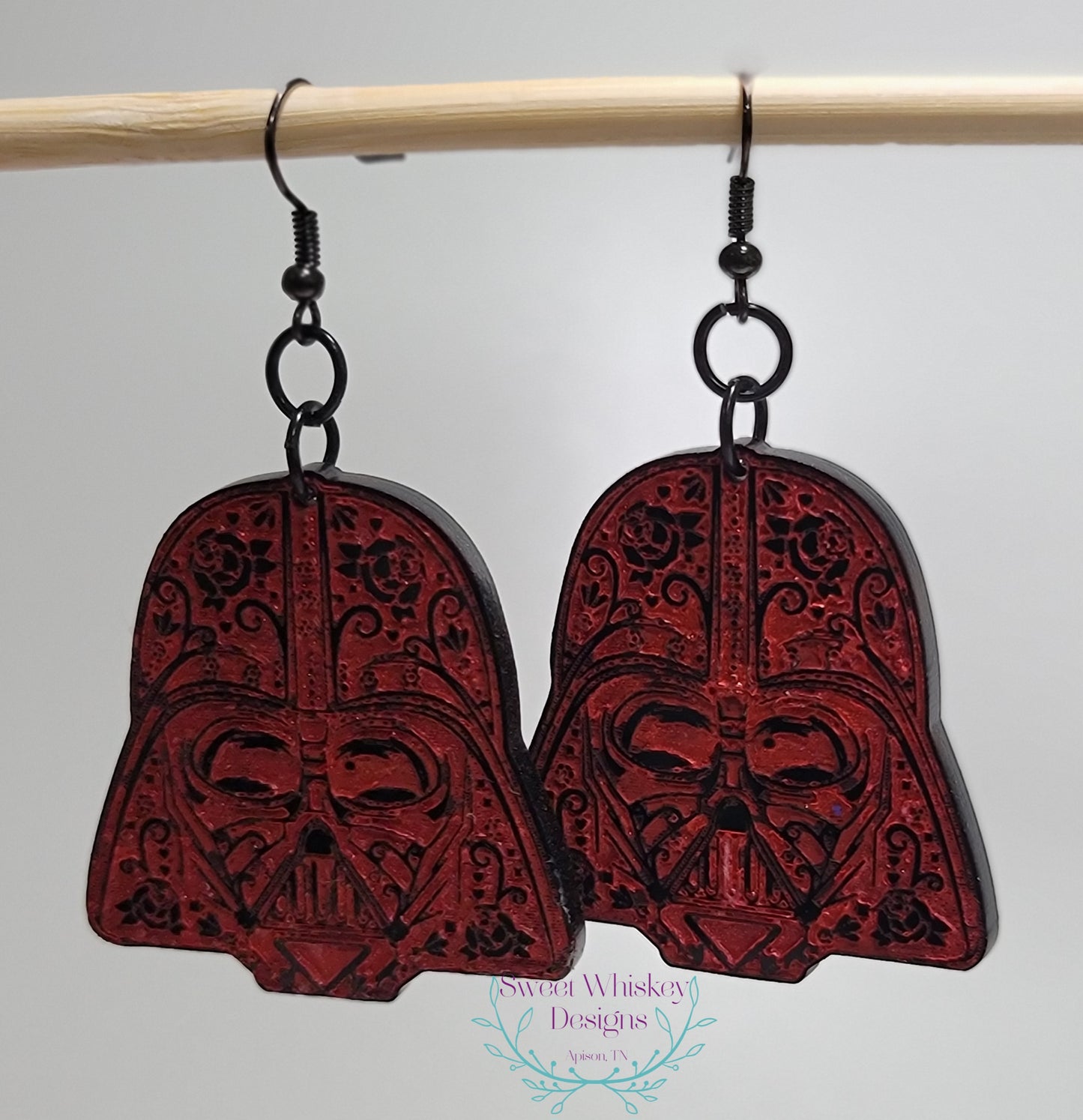 Darth Vader Red Rose Acrylic Dangle Earring.